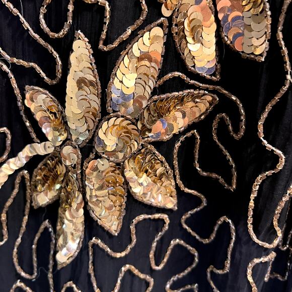 Jean for Joseph Le Bon 100% Silk Sequin Top Size Medium Gold Black Colorblock - Picture 9 of 16